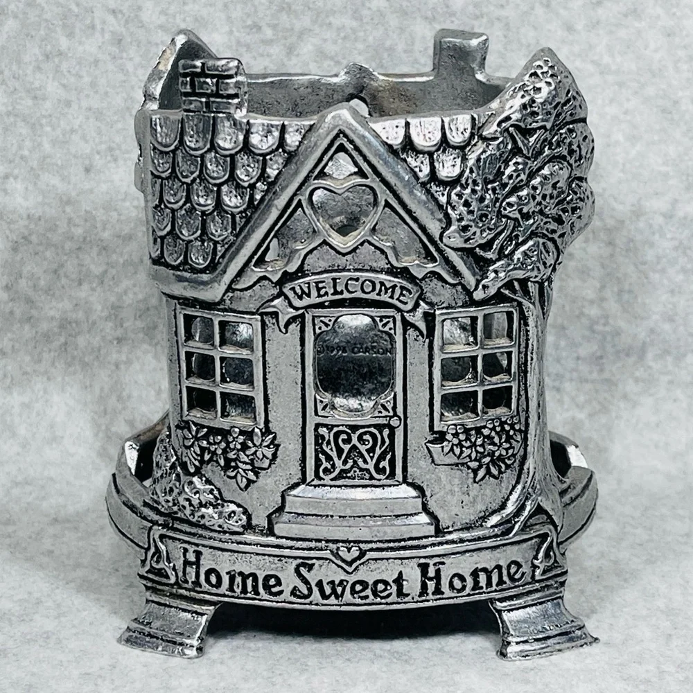 Vintage Yankee‎ Candle Pewter Jar Candle Holder Home Sweet Home Carson 1996